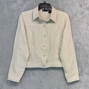 100% Linen Tan Natural Relativity Jacket Womens Size L Button Up Long Sleeve